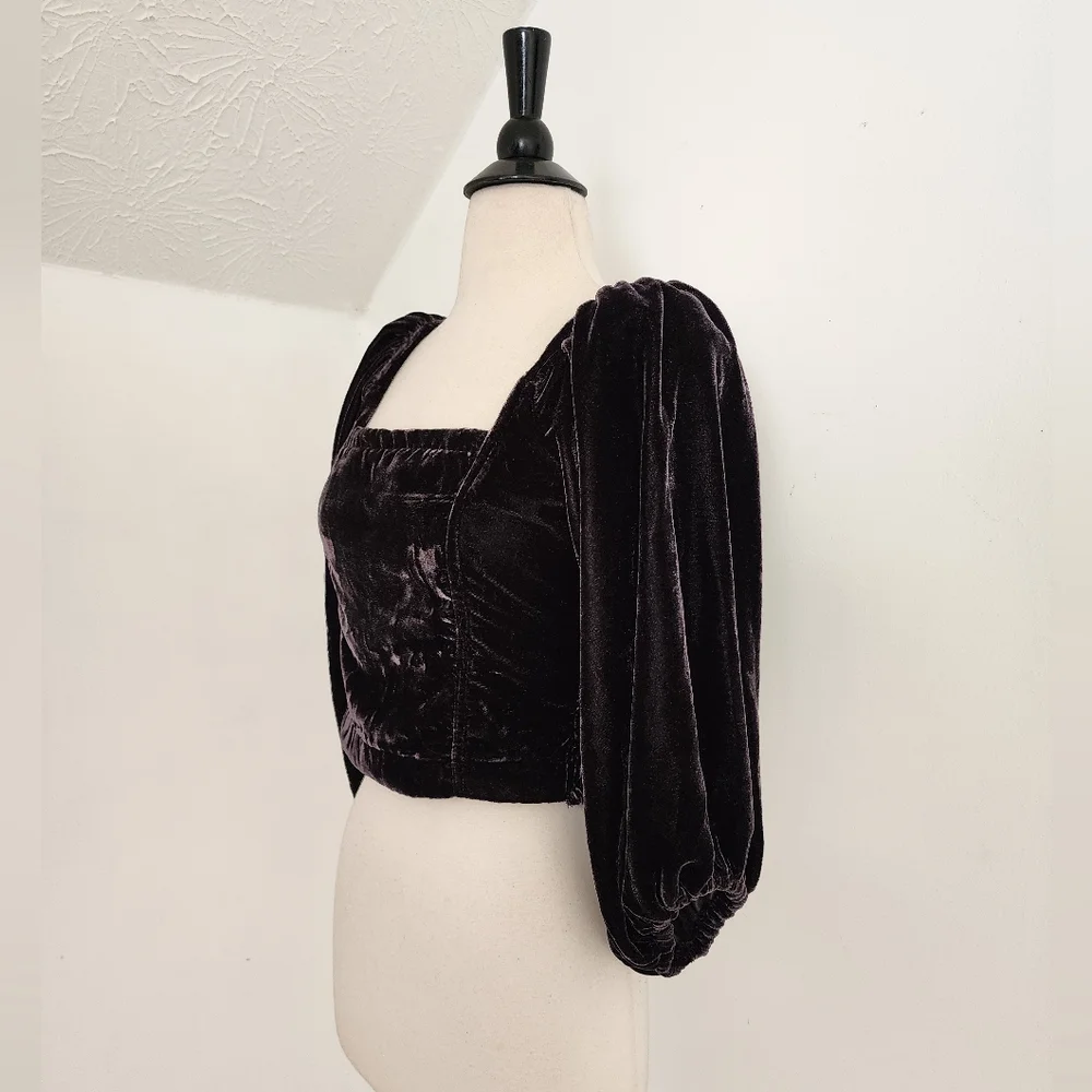 Free People Marie Velvet Open Back Cropped Top - Picture 7 of 11